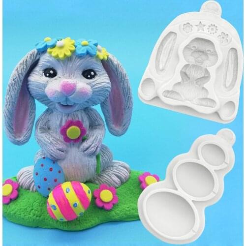 XiaoXiang Rabbit Fondant Silicone Mold Sugarcraft Wedding Cake Decorating Tools Easter Egg Fondant Chocolate Clay Molds M2044