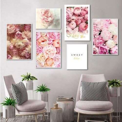 Nordic Decor Elegant Peony Flower Phrase Scandinavian Canvas Painting Posters and Prints Wall Art for Living Room Home Decor