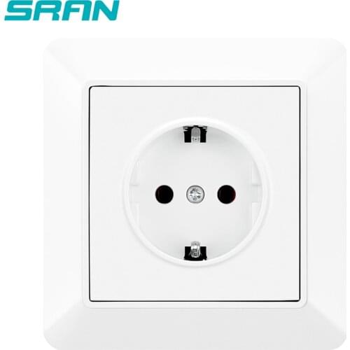SRAN EU standard wall socket 16A 250V standard ground with safety gate new flame retardant PC panel white wall outlet