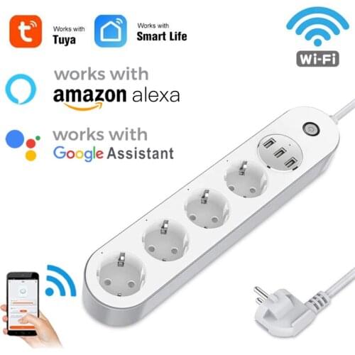 Wifi Tuya Smart Power Strip 4 EU Outlets 10A Plug Socket 3USB Charging Port Timing App Voice Control Work With Alexa Google Home