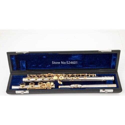 High Quality C Tune Flute 17 Open Holes Silver body Gold Keys Musical Instruments With Accessories Free Shipping