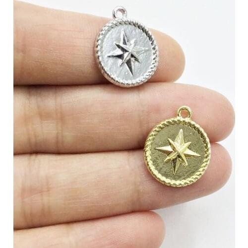 Eruifa 20pcs 15mm Round Star Zinc alloy Jewelry DIY Charms Pendant Necklace,Eearrings 2 Colors
