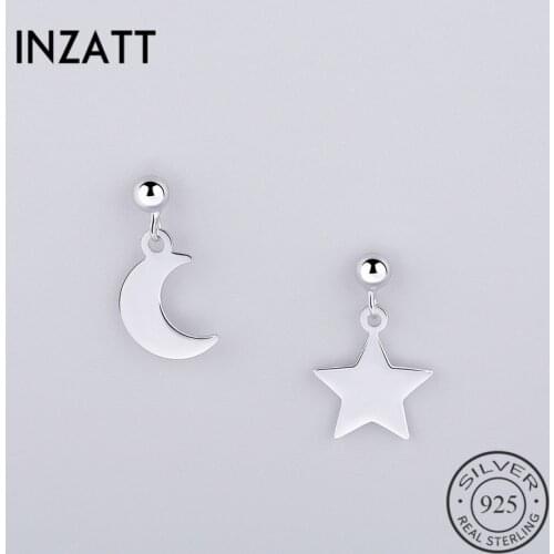 INZATT Asymmet Star Moon Stud Personalise Earrings Real 925 Sterling Silver For Women Sweet Girls Fashion Accessories Jewelry