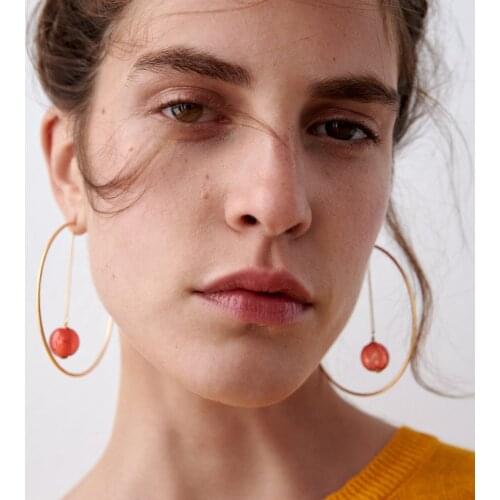 Za Exaggerated Metal Big Circle Earrings for Woman Retro Metal Chain Beads Earrings