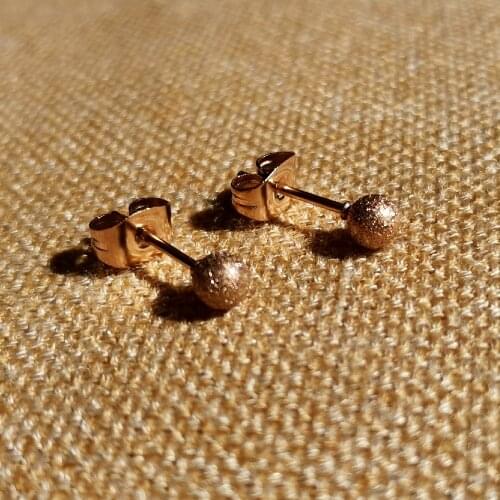 Rose Gold Color Size 3/4MM Matte Frosted Chocolate Ball Women Stud Earrings Ear 316 Stainless Steel Jewelry Anti Allergy Free