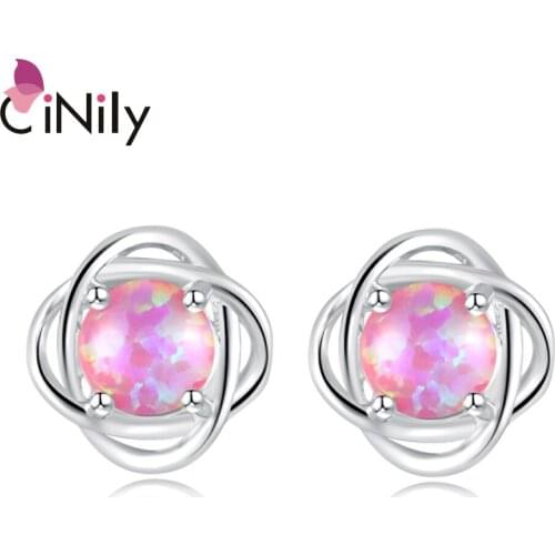 CiNily Created Purple Fire Opal Silver Plated Wholesale for Women Jewelry Wedding Engagement Stud Earrings 11mm OH2765