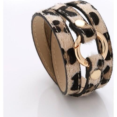 New Creative Fashion Punk Style Leopard Print Fur Leather Bracelets & Bangles Long Wrapped PU Bracelet Cuff Gift for Women Girls