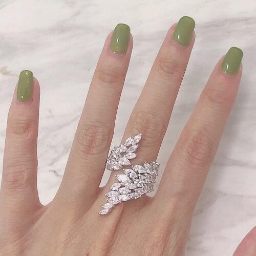 Fashion design wings full crystal zircon diamonds gemstones rings for women white gold silver color jewelry bijoux party gifts