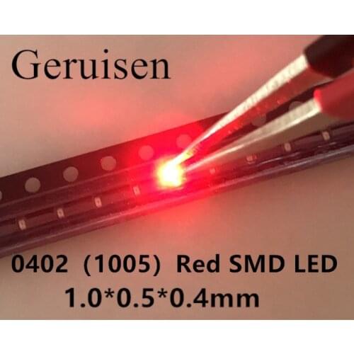 0402 Led Surface Mount 0402 Red Smd/smt Led Super Bright Lamp Lights-emitting Diodes 0402 SMD LED 620-625NM 100PCS