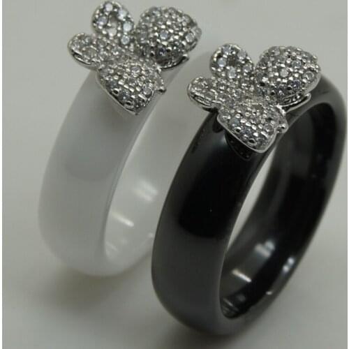 Elegant & cute cz paved stainless steel butterfly hi tech scratch proof ceramic ring 1pc