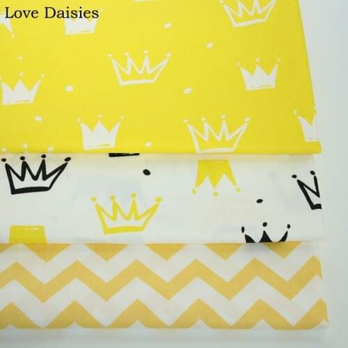 100% cotton twill nordic wind WHITE BLACK YELLOW crown dots chevron fabric for kids DIY bedding sheet handwork home decor sewing