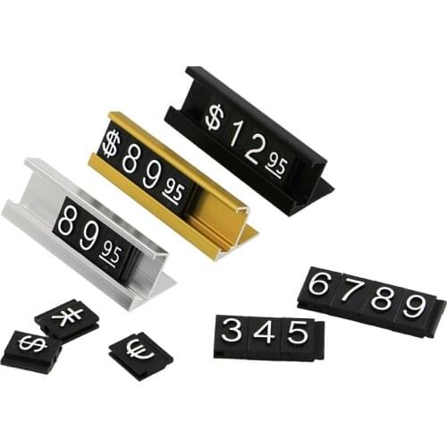 16 set Golden Adjustable Number Letter Base Price Display Counter Stand Label Metal Ground Arabic Numbers Combined Price Tag