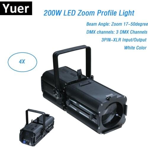 4XLot White Color 200W LED Prefocus Profile Light Stage Lighting Dj Equipments DMX512 Led Profile Spotlight For Disco Concert Dj