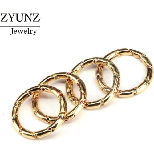 4PCS, CZ Pave Round Carabiner Clips, Snap Lock Connector Clasp, Gold Color Jewelry Findings