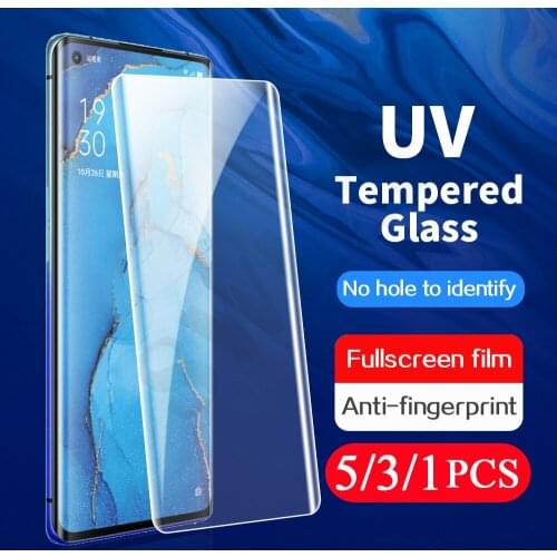 5-1Pcs cover UV Tempered Glass for OPPO Reno 3 4 pro 5G 5 6 pro plus UV Glass protective film phone screen protector smartphone