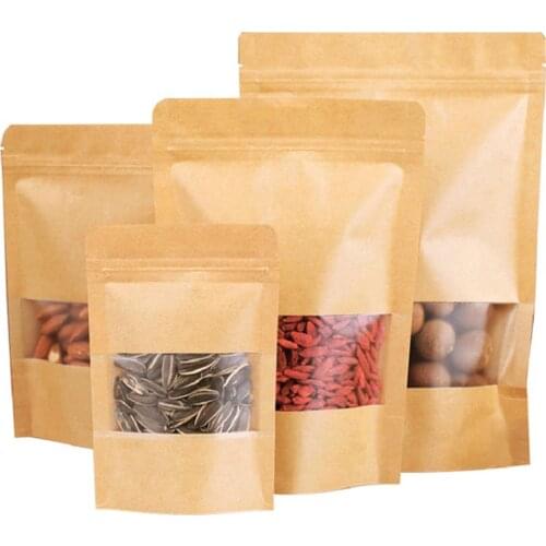 50Pcs/Set Kraft Zip Stand Bags Tea Bean Candy Food Snack Storage Pouch