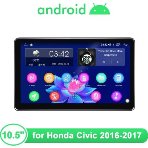 Autoradio 1 Din Multimedia 10.5 Inch Android 10 Car Radio Head Unit For Honda Civic 2016 2017 Wireless Carplay Android Auto 4G