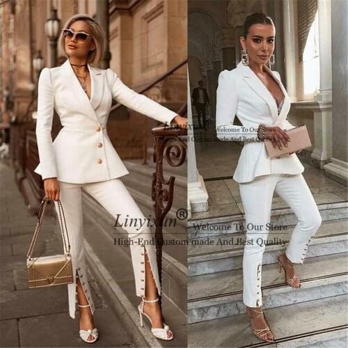 White womens suits 2 Piece Slim Fit Women Pant Suits Womens Summer Suit Women Blazer Suit For Women Set (Jacket+Pants)