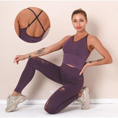 Seamless Yoga Suit For Women Sport Outfits 2 Piece Crop Top Bra Leggings Hollow Workout Gym Suit Fitness Set Training Clothing