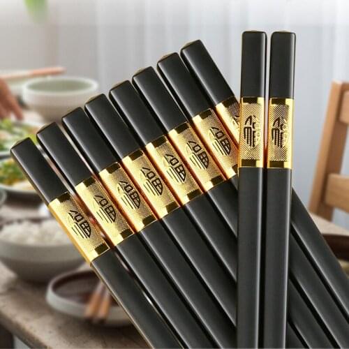 10 Pair Chinese style chopsticks tableware food stick alloy Catering utensils sushi sticks Non-slip Household Kitchen Utensils