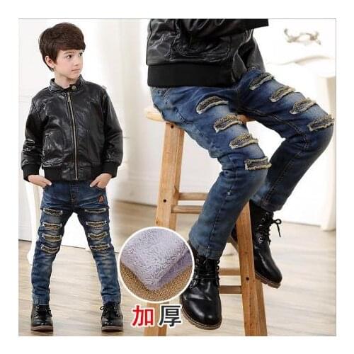 Children Casual Trousers Baby Boys Jeans Winter Thicken Long Denim Pants Childrens Casual Thick Long Pants Suitable For 4-9Y