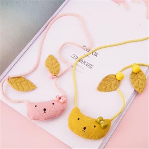 Kids Children Girl Necklace Cute Cartoon Cat Leaf Fabric Japan Korean Handmade Gifts Apparel Accessories Wholesale
