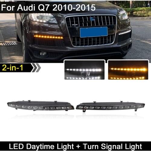 2Pcs 2-in-1 Front Bumper White DRL Daytime Light With Dynamic Amber Turn Signal indicator Light For Audi Q7 2010-2015