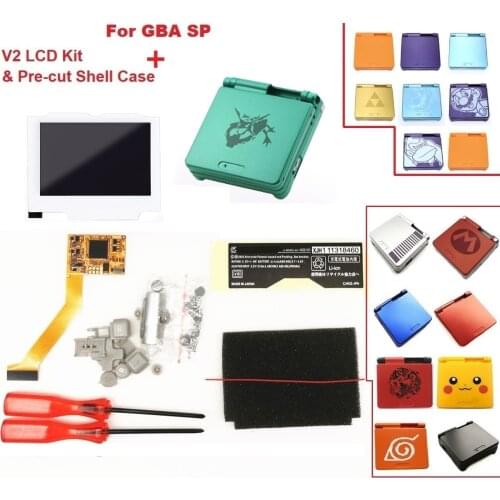 White Screen 10 Levels Brightness V2 IPS Screen LCD Kits for Backlight LCD For GBA SP Console And pre-cut Shell case