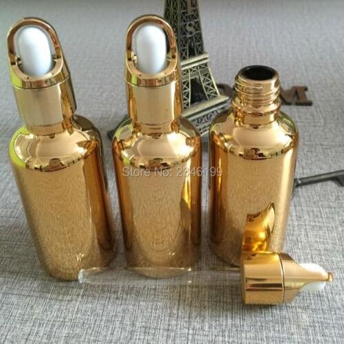 50ML 100ML Gold Glass Essential oil Bottle with Glass Pipette Dropper, Basket Cap Model Golden Glass Bottles, 10 pieces/Lot