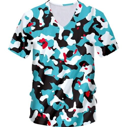 IFPD Women Summer Fashion Camouflage Print V-neck Short Sleeved T-shirt Camoe Men Fun Hip Hop Casual Oversize Tees Sportwear 6XL