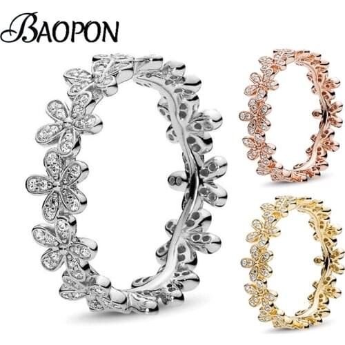 Hot Fashion Rose Gold Color Dazzling Daisy Meadow Stackable Rings For Women Compatible With Original Fine Ring Luxury Gift