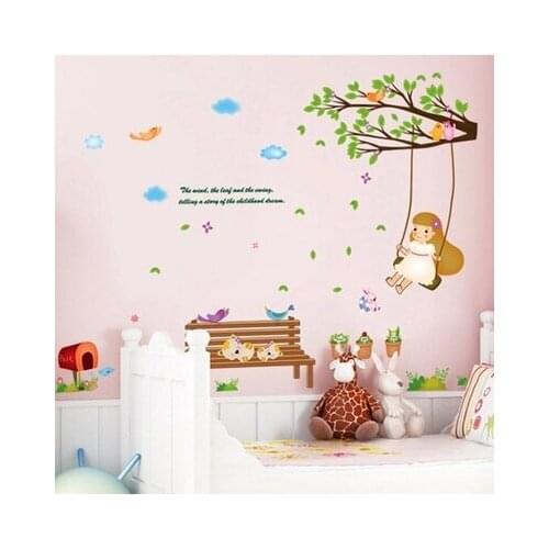 Swing Girls Can Remove The Children Room Bedroom Warmth Background Decorative Stickers Since Glue Cartoon Animation Student