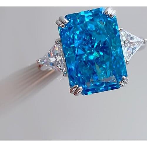 925 Sterling Silver Princess Cut Simulated Moissanite Aquamarine Citrine Gemstone Wedding Party Rings Women Fine Jewelry Gifts