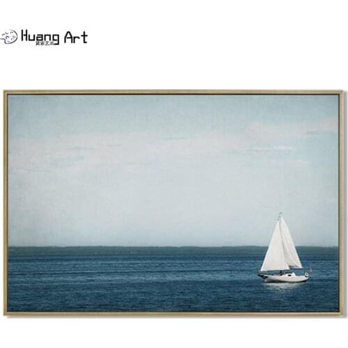 Newest Hand-painted Modern Blue Sea and Sky Landscape Oil Painting on Canvas for Living Room Decor Seascape Wall Art Painting