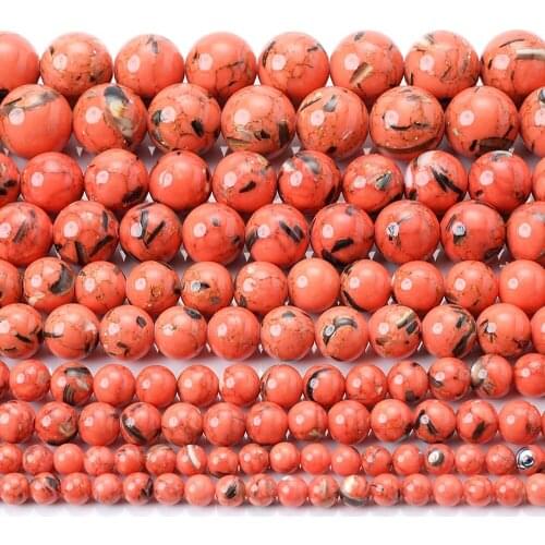 Lake Blue Shell Pine Round Loose Natural Stone Beads for Jewelry Making DIY Bracelet Earring Accessories 4/6/8/10/12mm 15