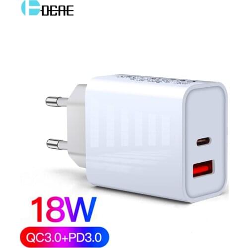 PD 18W 3.0 Dual USB Charger Fast Charging Adapter Type C Travel Wall Quick Charge for iPhone 12 Pro Max 11 Samsung Huawei Xiaomi
