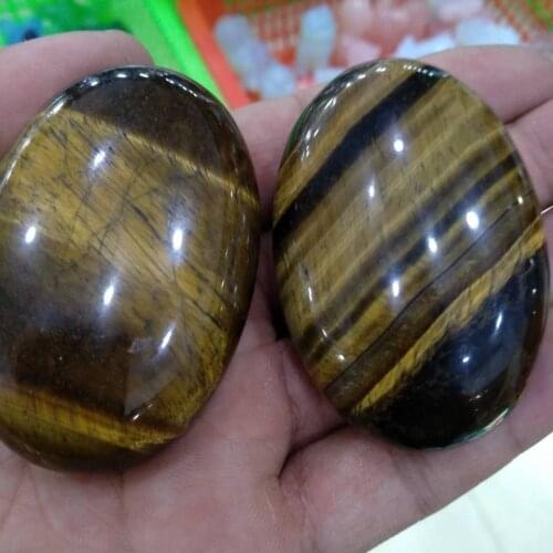 Silky Golden Tigers Eye Palm Smooth Stone 55mm Quartz Crystal Mineral