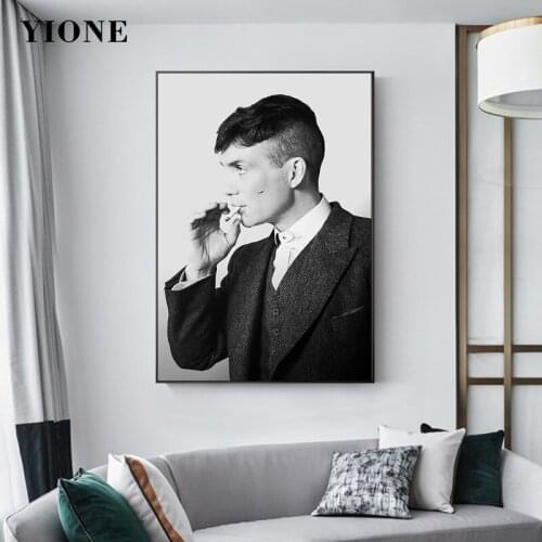 Modern TV Peaky Blinders Poster Custom Black and White Smoking Man Canvas Painting Picture Wall Art Prints for Bedroom Decor