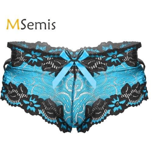 Lingerie Sissy Panties Mens Erotic Sexy Underwear Low Waist Lace Briefs Bowknot Hollow Out Nightwear Strappy Boxers Underpantss