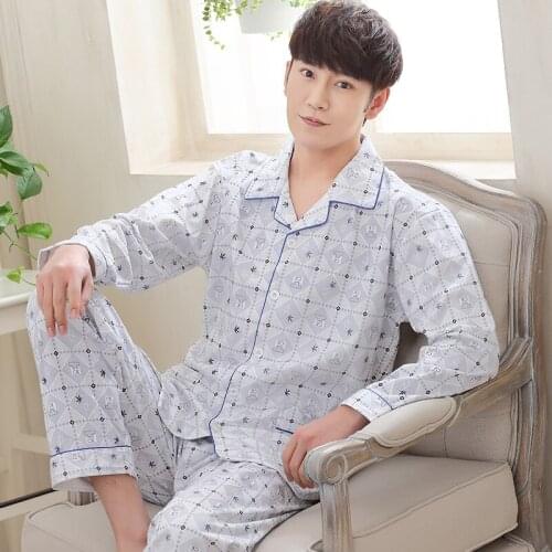 Spring Pajamas For Mens Sleepwear 100%Cotton Striped Men Sleepwear Suits Long Sleeve Cardigan Casual Soft Male Homewear Clothes