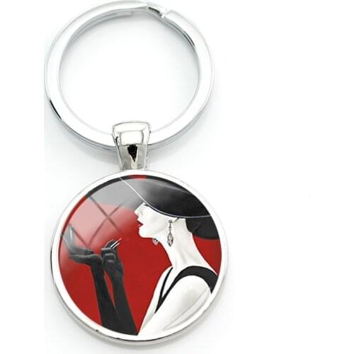 TAFREE Vintage Fashion Women Photos Glass Keychain Key Ring Trendy Spouse Jewelrys For Wife Handbag Ornament 2021