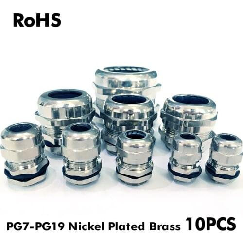 Waterproof Cable Gland 10pcs Cable entry IP68 PG7 for 3-6.5mm PG9 PG11 PG13.5 PG16 PG19 Grey Black Nylon Plastic Connector