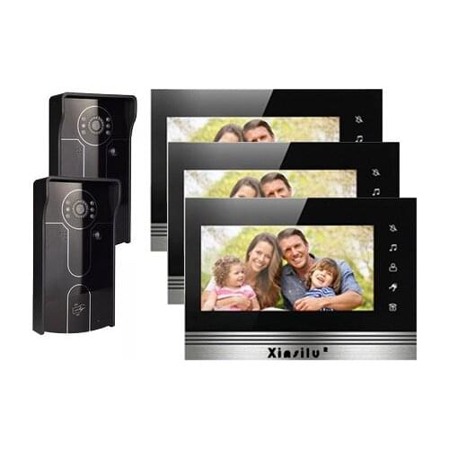 XINSILU wired villa video door phone For 2 doors 7" TFT-LCD color screen and access control IR camera w/t ID key unlocking 2V3