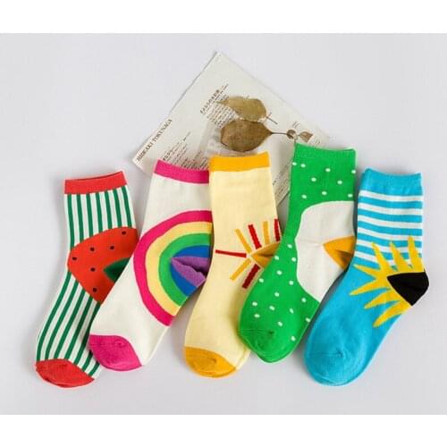 1Pair/lot 'Funny Heel' Fashion Striped Dots Girl Female Lady Candy Socks Winter Autumn Style Women Cotton Meias Calcetines A073