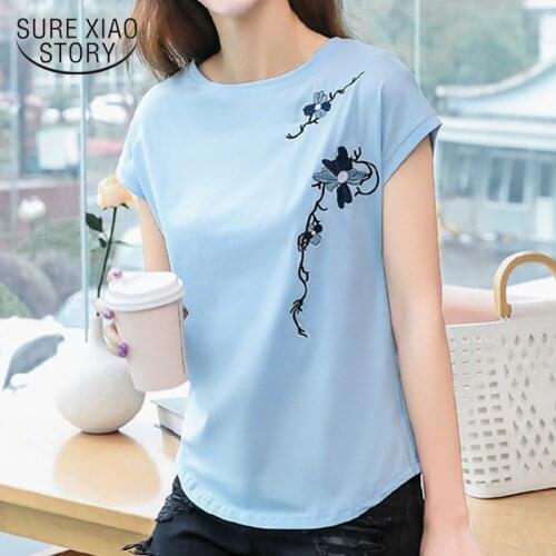 2021 New Cotton Women T-shirt Clothes Arrival O-neck Summer Tops Short Sleeve Casual Embroidery Women Tshirt Plus Size 8621 50