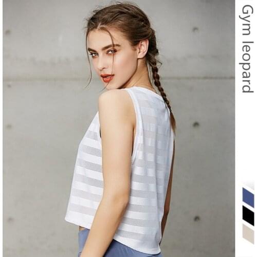 Striped Mesh patchwork Loose Breathable VestSports shirt Top Summer Fitness Tank Womens Running Training Blouse crop top Yoga