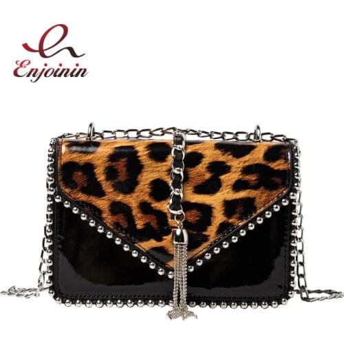 Leopard Pattern Patent Leather Small PU Leather Shoulder Chain Bags for Women Purses and Handbags Causal Female Crossbody Bag