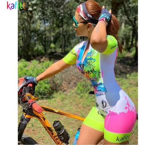 KAFITT Female Cycling Monkey Macaquinho Ciclismo Feminino Triathlon Womens Short Sleeve Dress Suit Summer Blue Cycling Overalls