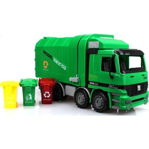 1:22 Engineering Vehicle Simulation Atuomatic Side Load Garbage Truck Model Gift Children boy girl Toys With Three 3 Rubbish Bin