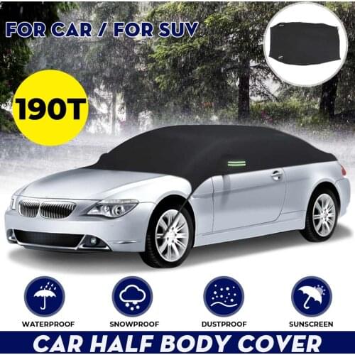 190T Waterproof For Sedan SUV Half Body Car Cover Anti UV Sunshade Protector Case Auto Dustproof Cover Black For BMW/Kia/Passat